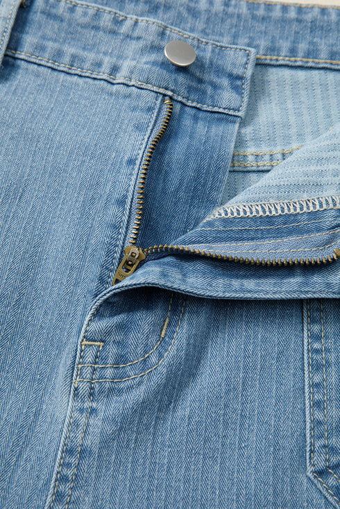 Patched Pocket Textured Denim Wide Leg Plus Size Bottoms