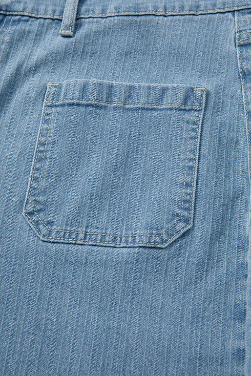 Patched Pocket Textured Denim Wide Leg Plus Size Bottoms