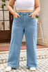 Patched Pocket Textured Denim Wide Leg Plus Size Bottoms