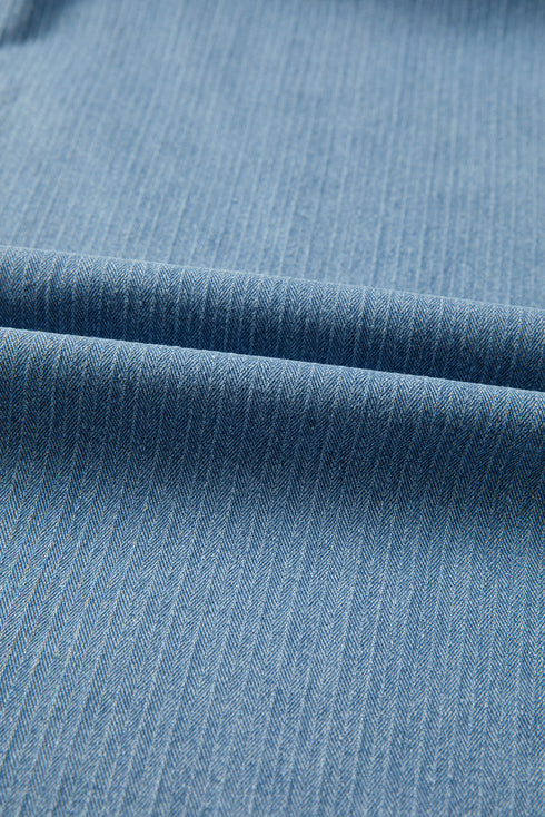 Patched Pocket Textured Denim Wide Leg Plus Size Bottoms