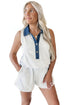 Patchwork Block Polo Collar Elastic Waist Sleeveless Romper