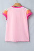 Patchwork Blocked Print Flutter Sleeve Round Neck T Shirt
