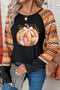 Patchwork Bow Graphic Geometric Sleeve Raglan Top
