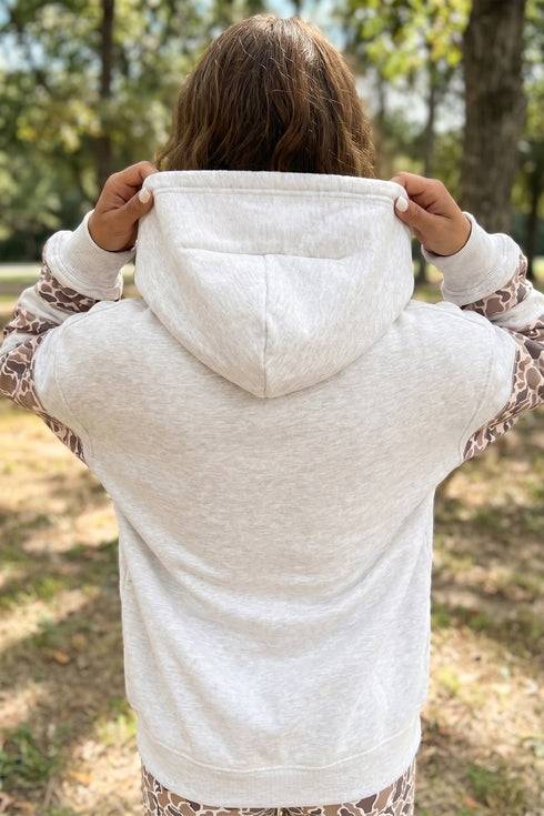 Patchwork Camo Seamed Detail Long Sleeve Casual Hoodie