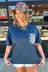Patchwork Chest Pocket Short Sleeve Casual Top