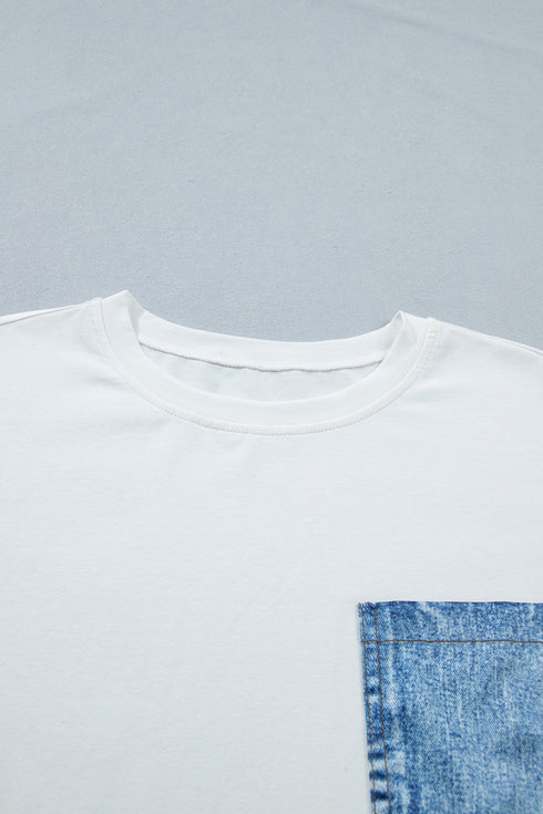 Patchwork Chest Pocket Short Sleeve Casual Top