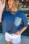 Patchwork Chest Pocket Short Sleeve Casual Top
