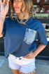 Patchwork Chest Pocket Short Sleeve Casual Top