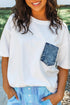 Patchwork Chest Pocket Short Sleeve Casual Top