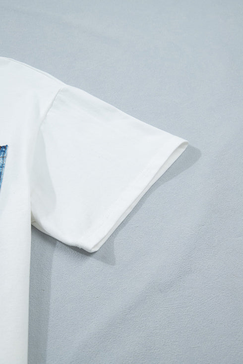Patchwork Chest Pocket Short Sleeve Casual Top