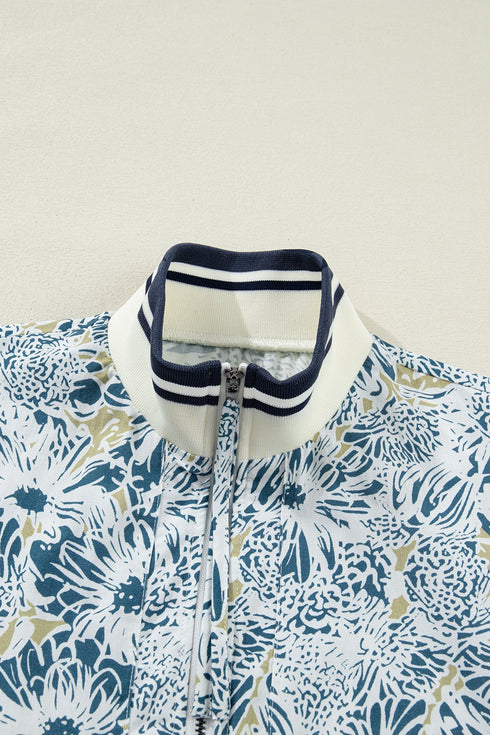 Patchwork Collar Striped Webbing Short Sleeve Floral Dress