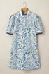 Patchwork Collar Striped Webbing Short Sleeve Floral Dress