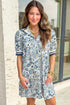 Patchwork Collar Striped Webbing Short Sleeve Floral Dress
