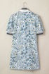 Patchwork Collar Striped Webbing Short Sleeve Floral Dress