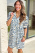 Patchwork Collar Striped Webbing Short Sleeve Floral Dress