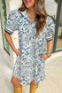Patchwork Collar Striped Webbing Short Sleeve Floral Dress