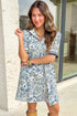 Patchwork Collar Striped Webbing Short Sleeve Floral Dress