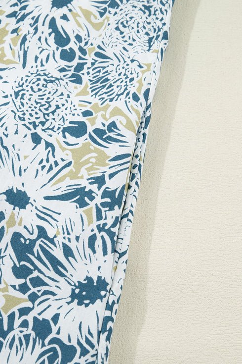 Patchwork Collar Striped Webbing Short Sleeve Floral Dress