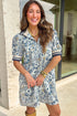 Patchwork Collar Striped Webbing Short Sleeve Floral Dress