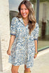 Patchwork Collar Striped Webbing Short Sleeve Floral Dress