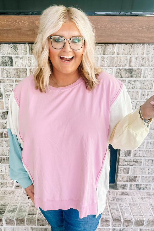 Patchwork Constructed Drop Shoulder Relaxed Fit Sweatshirt