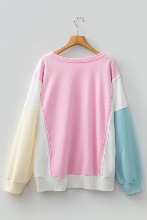 Patchwork Constructed Drop Shoulder Relaxed Fit Sweatshirt