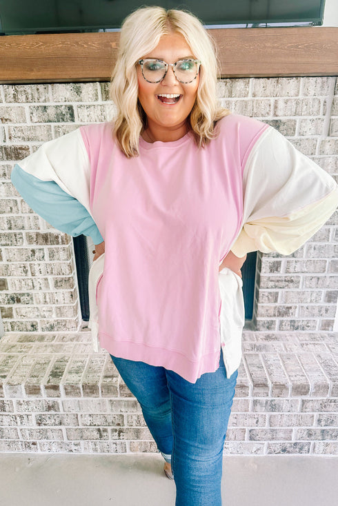 Patchwork Constructed Drop Shoulder Relaxed Fit Sweatshirt