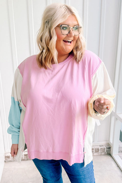 Patchwork Constructed Drop Shoulder Relaxed Fit Sweatshirt