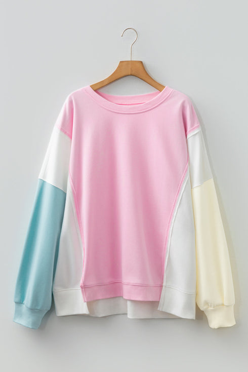Patchwork Constructed Drop Shoulder Relaxed Fit Sweatshirt