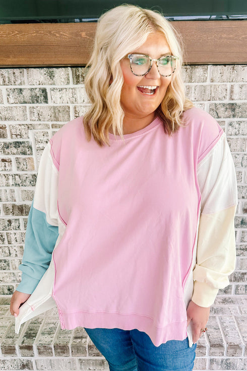 Patchwork Constructed Drop Shoulder Relaxed Fit Sweatshirt