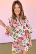 Patchwork Contrast Trim Puff Sleeve Shift Floral Dress