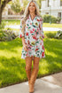 Patchwork Contrast Trim Puff Sleeve Shift Floral Dress