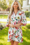 Patchwork Contrast Trim Puff Sleeve Shift Floral Dress