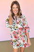 Patchwork Contrast Trim Puff Sleeve Shift Floral Dress