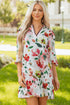 Patchwork Contrast Trim Puff Sleeve Shift Floral Dress
