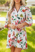 Patchwork Contrast Trim Puff Sleeve Shift Floral Dress