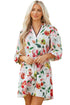 Patchwork Contrast Trim Puff Sleeve Shift Floral Dress
