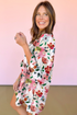 Patchwork Contrast Trim Puff Sleeve Shift Floral Dress