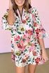 Patchwork Contrast Trim Puff Sleeve Shift Floral Dress