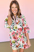 Patchwork Contrast Trim Puff Sleeve Shift Floral Dress