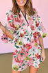 Patchwork Contrast Trim Puff Sleeve Shift Floral Dress