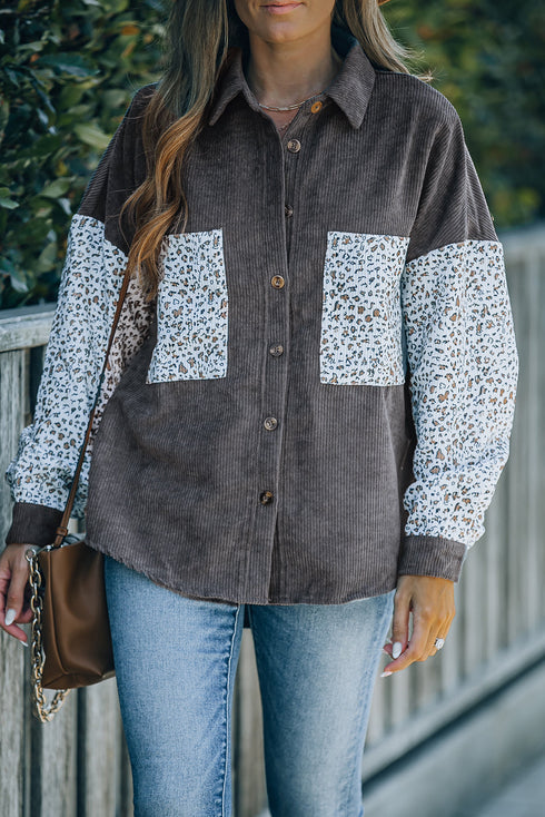 Patchwork Corduroy Buttoned Shirt Jacket