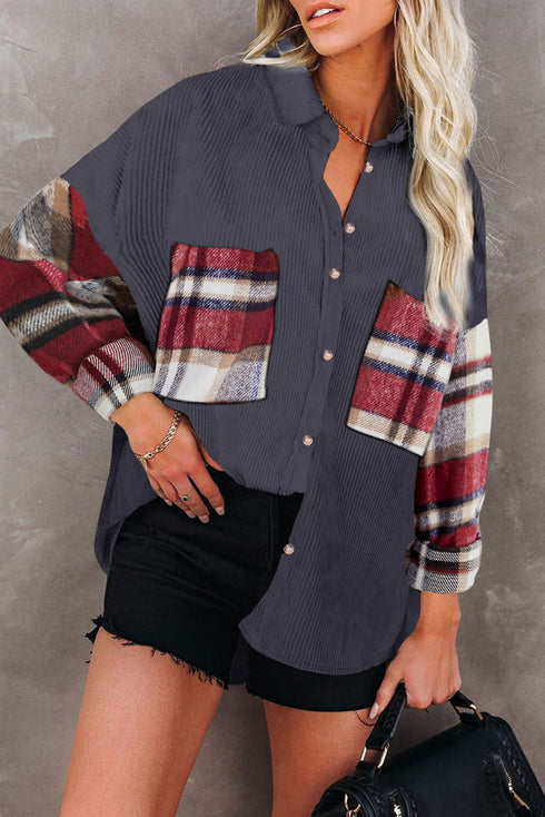 Patchwork Corduroy Buttoned Shirt Jacket