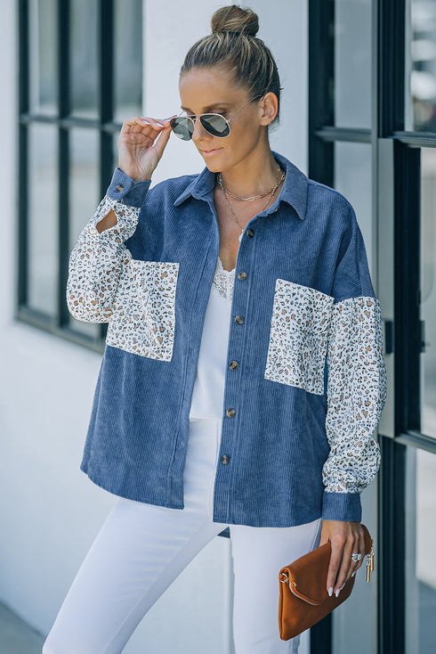 Patchwork Corduroy Buttoned Shirt Jacket