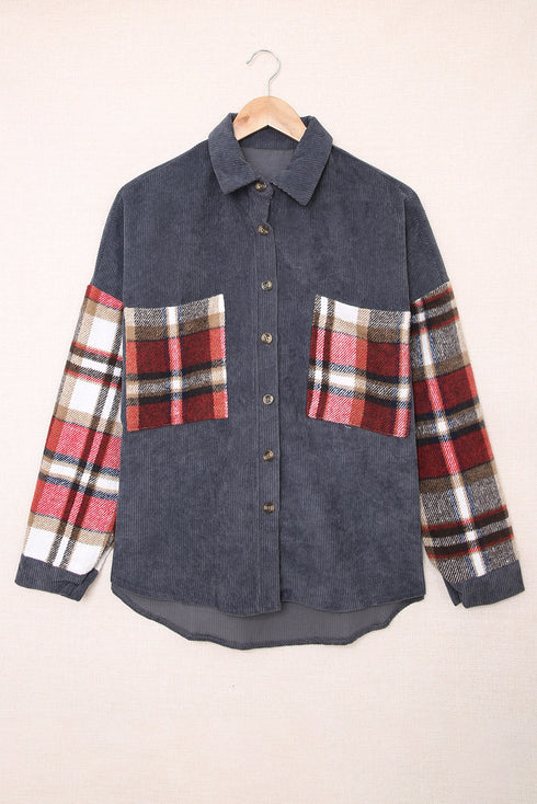 Patchwork Corduroy Buttoned Shirt Jacket
