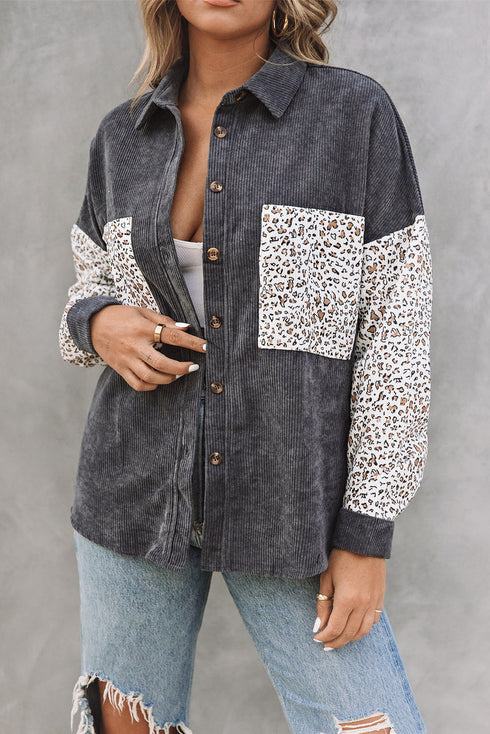 Patchwork Corduroy Buttoned Shirt Jacket