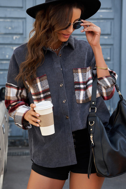 Patchwork Corduroy Buttoned Shirt Jacket