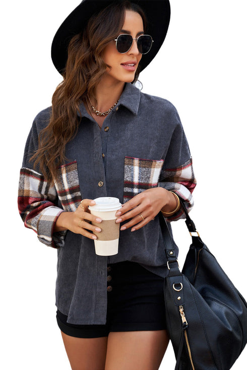 Patchwork Corduroy Buttoned Shirt Jacket