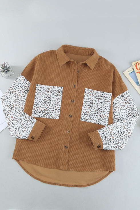 Patchwork Corduroy Buttoned Shirt Jacket