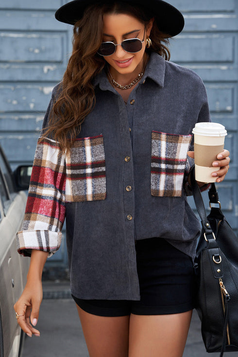 Patchwork Corduroy Buttoned Shirt Jacket
